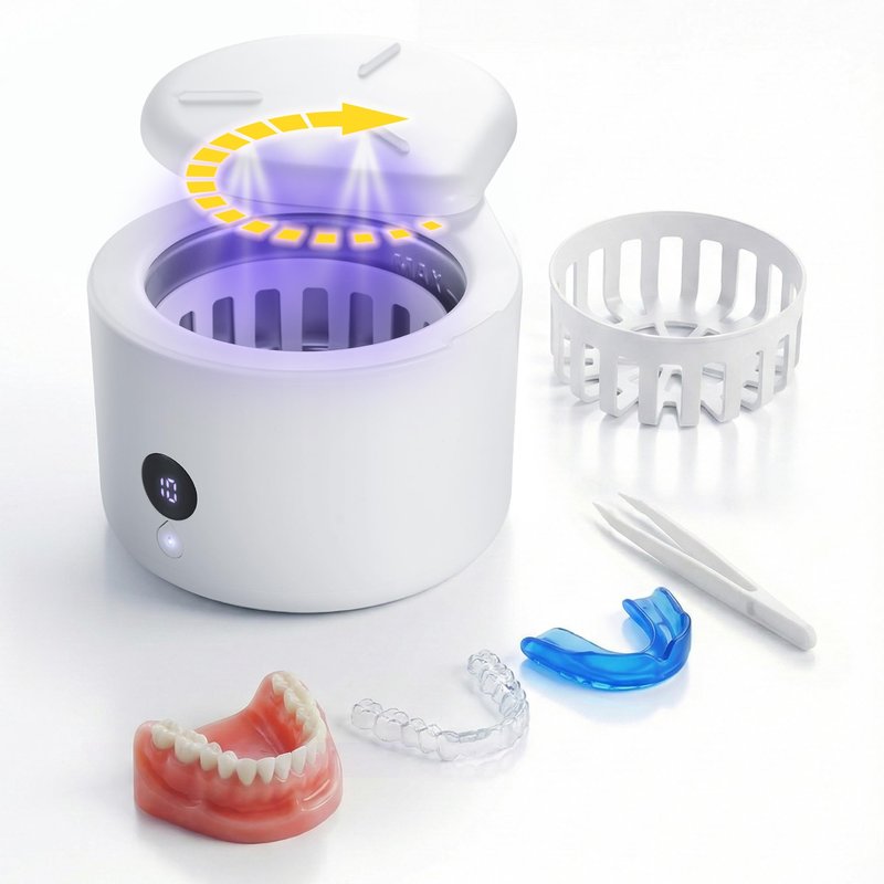 Joynox 45khz Ultrasonic Denture Cleaner Machine, Dental Cleaning Pod with 4 Timed Cleaning Modes & Digital Timer, Mouthguard Cleaner for Dentures, Aligners, Mouth Guards, Night Guards