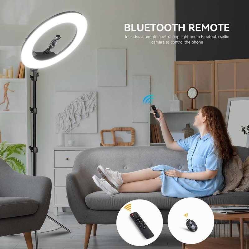 18 Inch Ring Light Kit, 55W6700k Dimmable LED Light, Tripod Stand, Remote Controller,Box,CRI95,Black