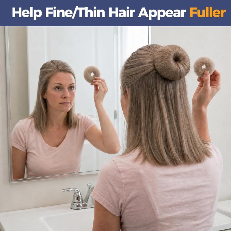 Hair Donut Bun Maker Set - 6 Pcs Firm Hold Bun Shaper Rings for Women | 2 Sizes (Small & Medium) + 5 Hair Ties & 20 U Pins - Tan Brown
