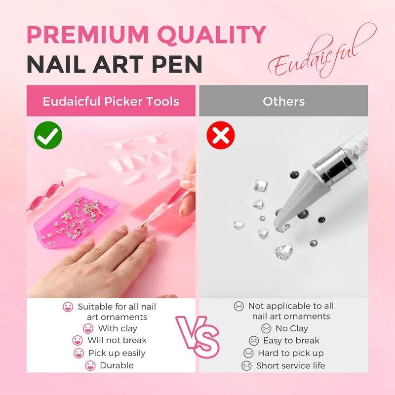 Rhinestone Picker Tool Kit: 2Pcs Rhinestone Picker Handle, Dual-Ended Rhinestones Applicator Bedazzling Tools Pen with 12 Upgraded Plastic Replacement Tips, Clay Nail Art Craft (Red)