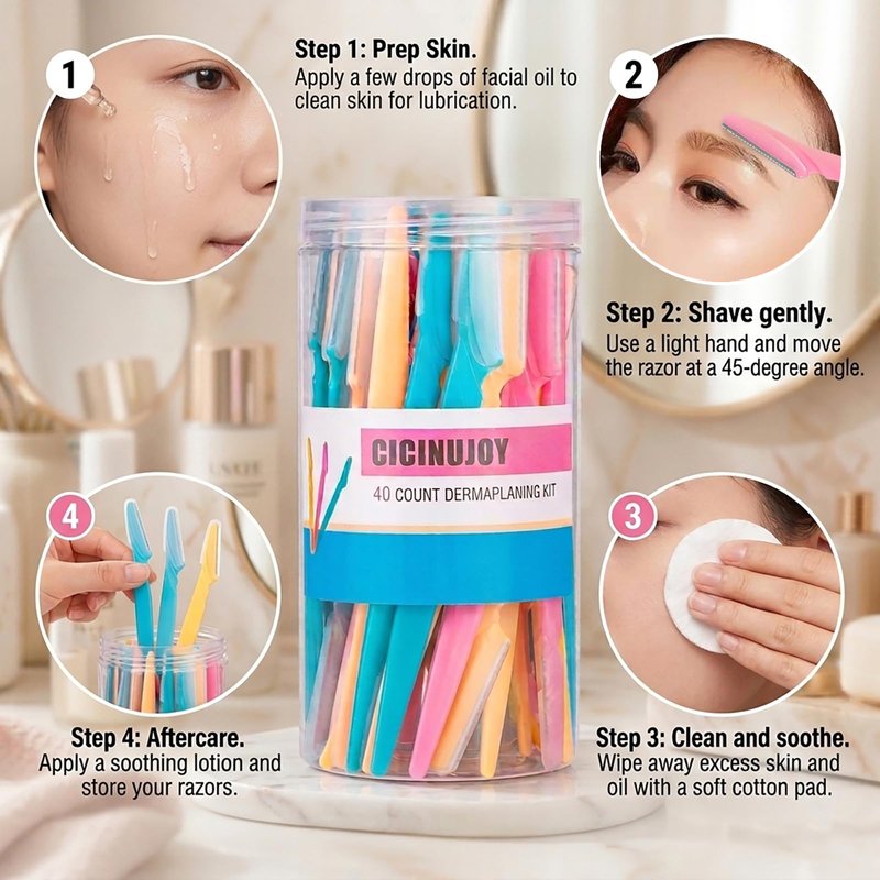 40pcs Eyebrow Razor for Women, Face Shaver Kit Dermaplaning Tool for Peach Fuzz Removal, Stainless Steel Blades with Protective Covers | Eyebrow Trimmer, Facial Hair Removal