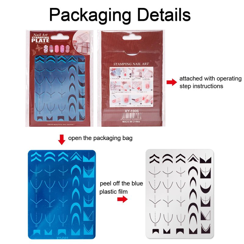 French Line Nail Stamper Plates Kit, 4Pcs Nail Stamping Plates + Dual-end Silicone Nail Stamper Tool Set, French Tip Geometric Wave Strips Snake Art Printing Template Home Salon DIY Design Manicure