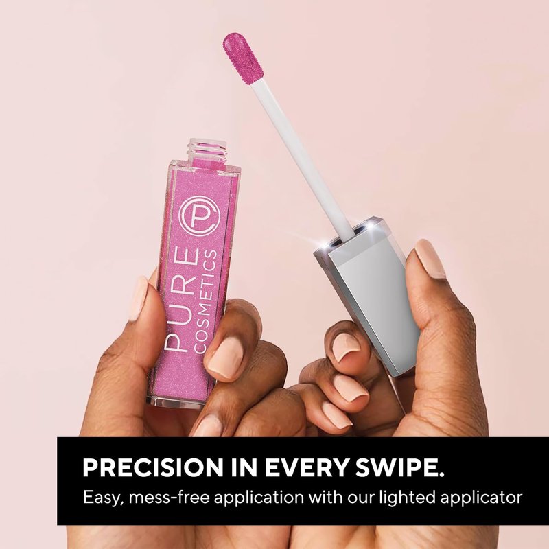 Pure Illumination Light-Up Lip Gloss - LED Applicator Brush & Side Mirror | Non-Sticky, Moisturizing Formula with Lanolin, Jojoba Oil & Vitamin E