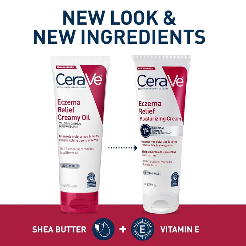CeraVe Eczema Relief Moisturizing Cream with Colloidal Oatmeal, Shea Butter & Vitamin E For Dry Skin & Itchy Skin Relief, Steroid Free & Paraben Free, 8oz