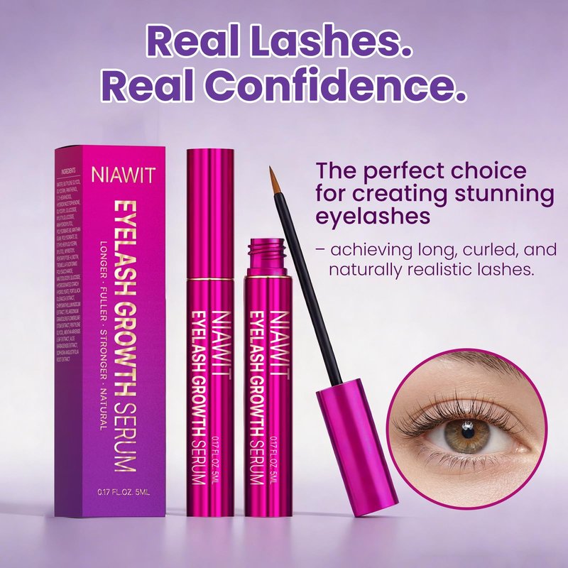 NIAWIT Eyelash Growth Serum and Eyebrow Enhancer – Advanced Formula for Longer, Fuller, Thicker Lashes & Brows Naturally | Nourishes Sparse Lashes with Biotin, Peptides - Gentle & Non-Irritating