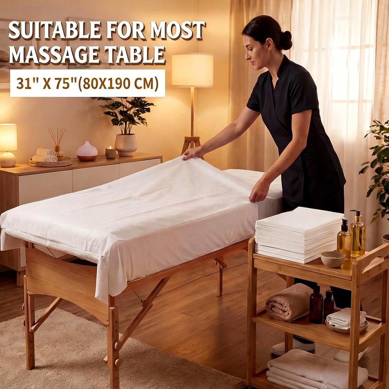 Skiennix Disposable Massage Table Sheets - 100 PCS Extra Thick Waterproof Covers | 75"x31" Ultra Soft White Non-Woven Fabric
