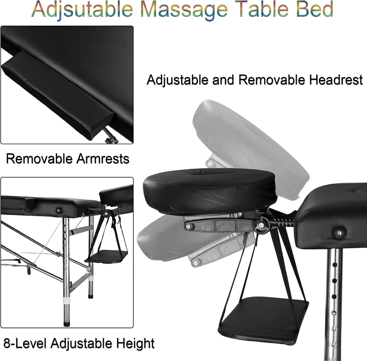 Skiennix Portable Massage Table - Foldable Spa Bed with Adjustable Height | Lightweight Black Design for Estheticians