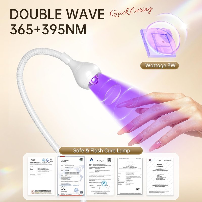AORAEM LED Nail Lamps 3W Flexible Gooseneck Lamp Quicky Dry Nail Manicure Dryer Gel Polish Curing Light Plug Play Portable Flash Cure Light for Gel Nails Home DIY Professional Nail Tools White