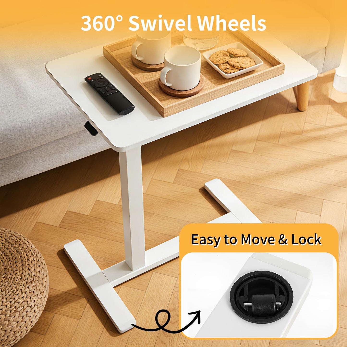 SOFTLYNICE Adjustable Standing Desk, Small Sit Stand Desk for Laptop, Overbed Bedside Table with Wheels, Compact Height Adjustable Desk for Home Office, Space Saving Workstation