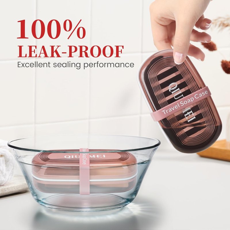 Shampoo Bar Holder - Leakproof Travel Container with Lid & Drain Tray | Includes Silicone Strap & Mesh Bag - Red, Large