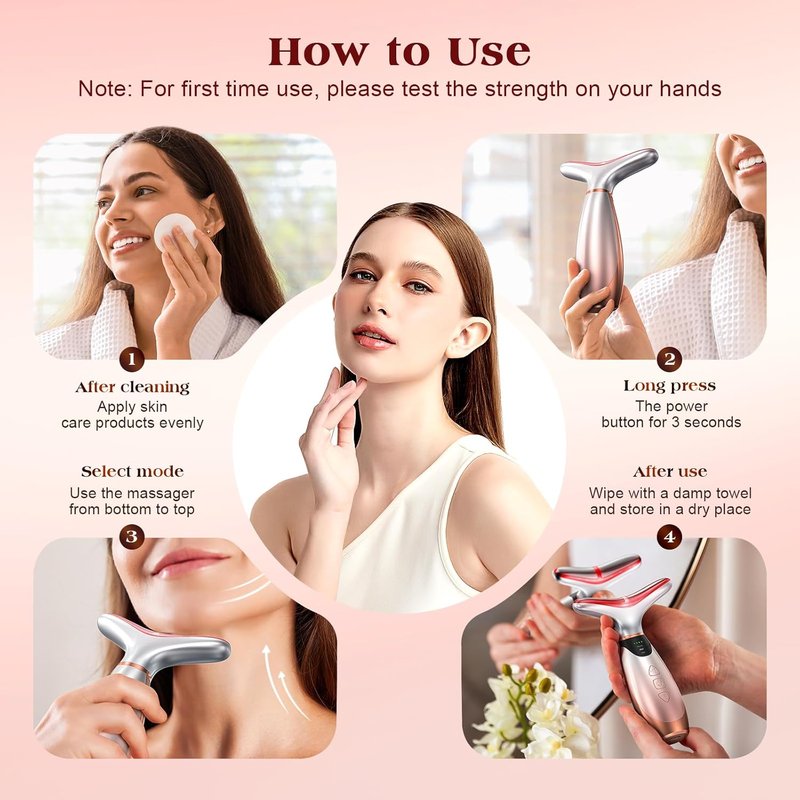 Facial Massager with Red Light Therapy - 7 Colors, Heating Vibration for Face & Neck Care