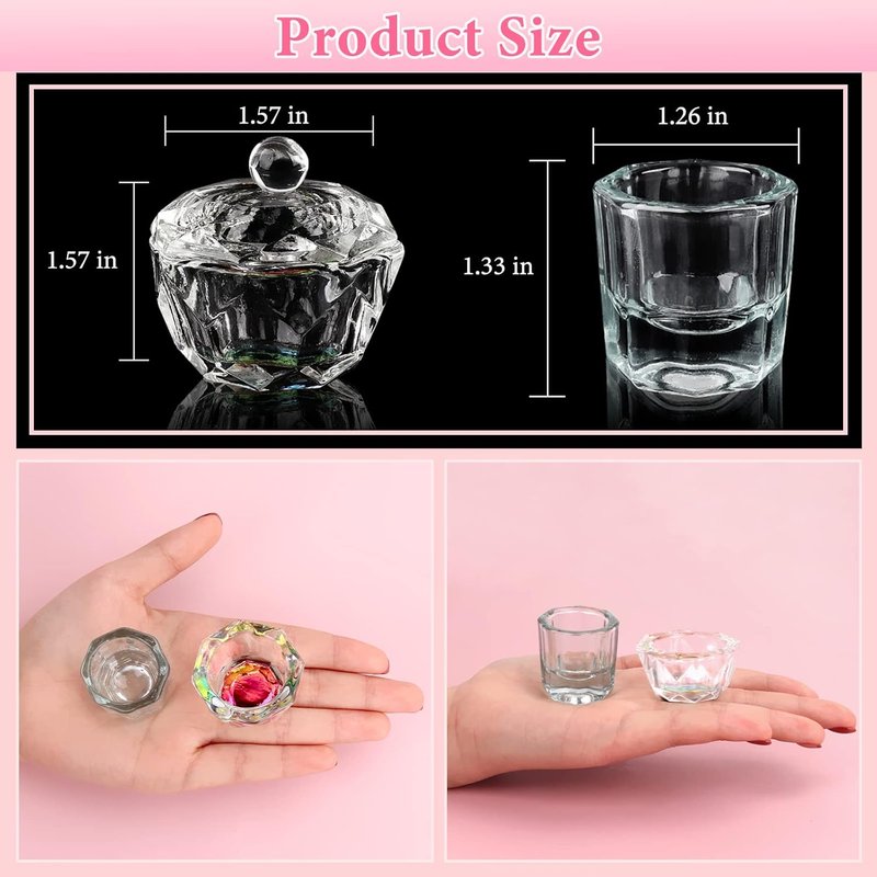 Acrylic Nail Brush Dappen Dish Set - 6PCS Nail Art Pens & 4PCS Crystal Dappen Dishes | Manicure Bowl for Acrylic Liquid