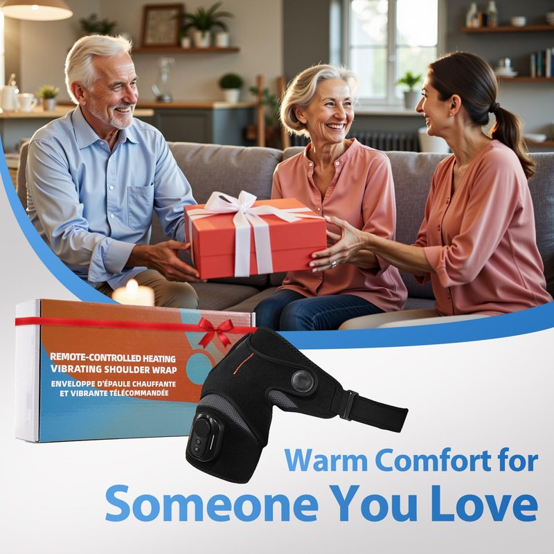 HOMRELEXA Magnetic Detachable Remote Control Shoulder Heating Pad - Cordless Heated Shoulder Massager Wrap with 5 Vibration Modes and 5 Heating Levels, Time Setting, Gift for Men & Women, Black