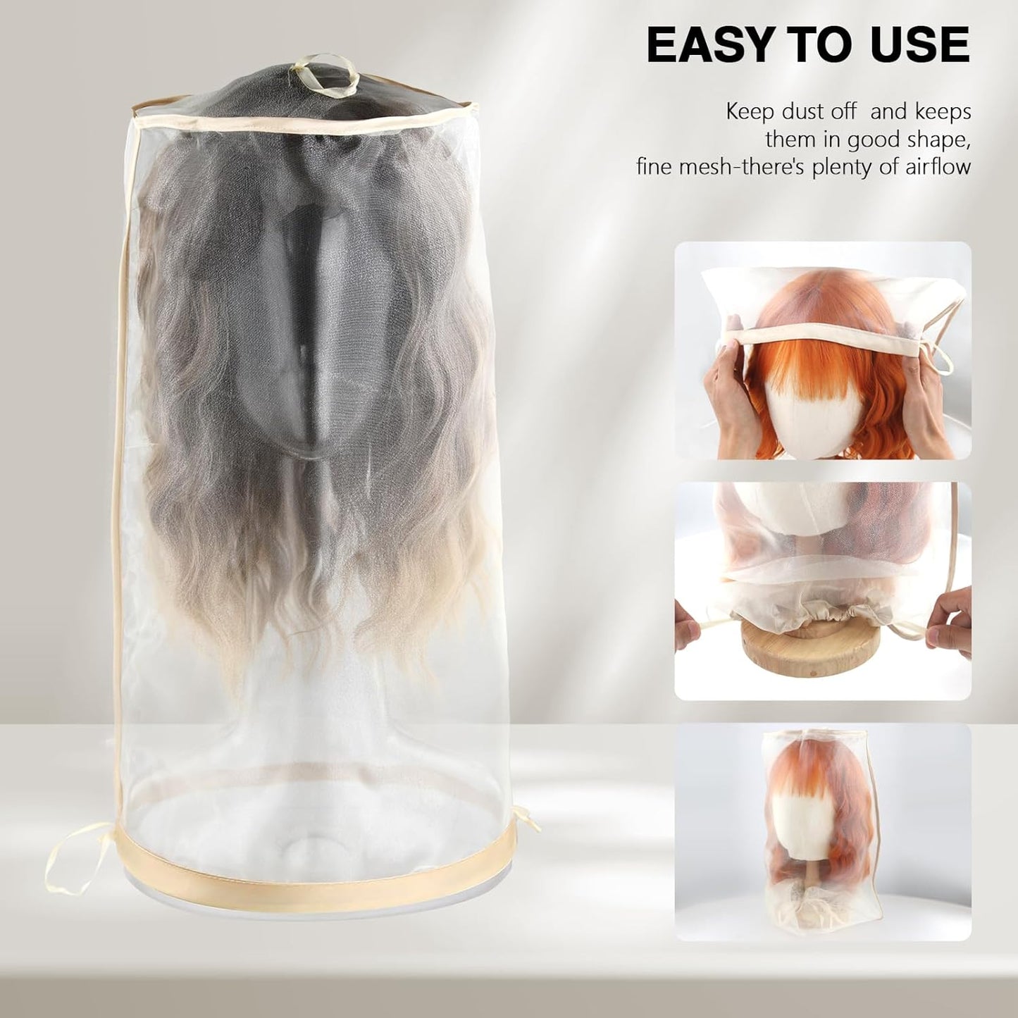 Wig Storage Bags - 5-Pack Drawstring Covers for Multiple Wigs | Dust-Proof Holders for Home & Salon Use