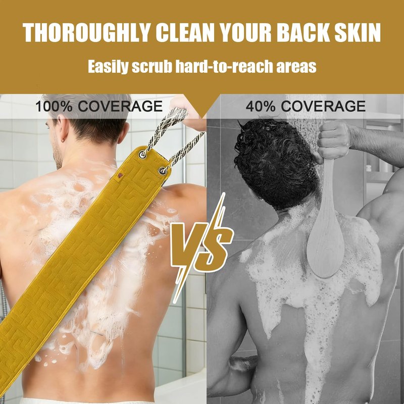 Back Scrubber with Handles, 38 Inches Exfoliating Shower Towel Body Scrubber for Men Women, Double-Sided Back Exfoliator Body Cleaner to Scrub Your Skin, Back Washer for Shower, Bath Scrubber for Body