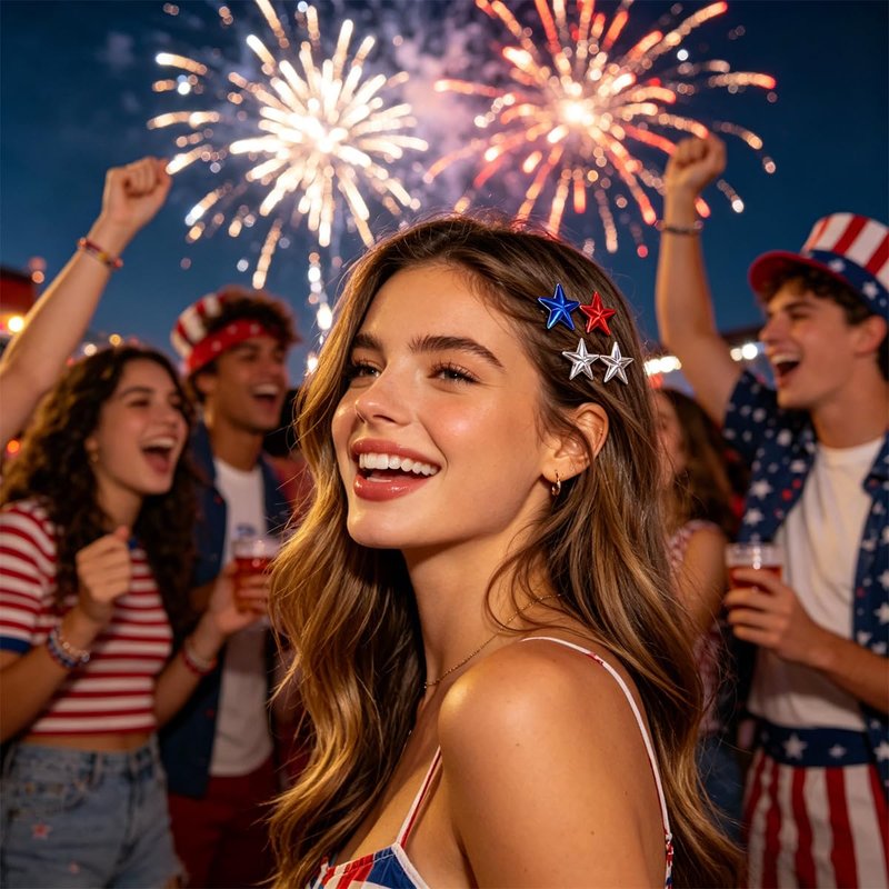 Red White Blue Mini Star Hair Clips 15 Pcs Patriotic 4th of July Hair Accessories for Women Y2K Acrylic Snap Hair Barrettes for Braids Dreadlocks, Independence Day USA Flag Hair Pins for Party Decor