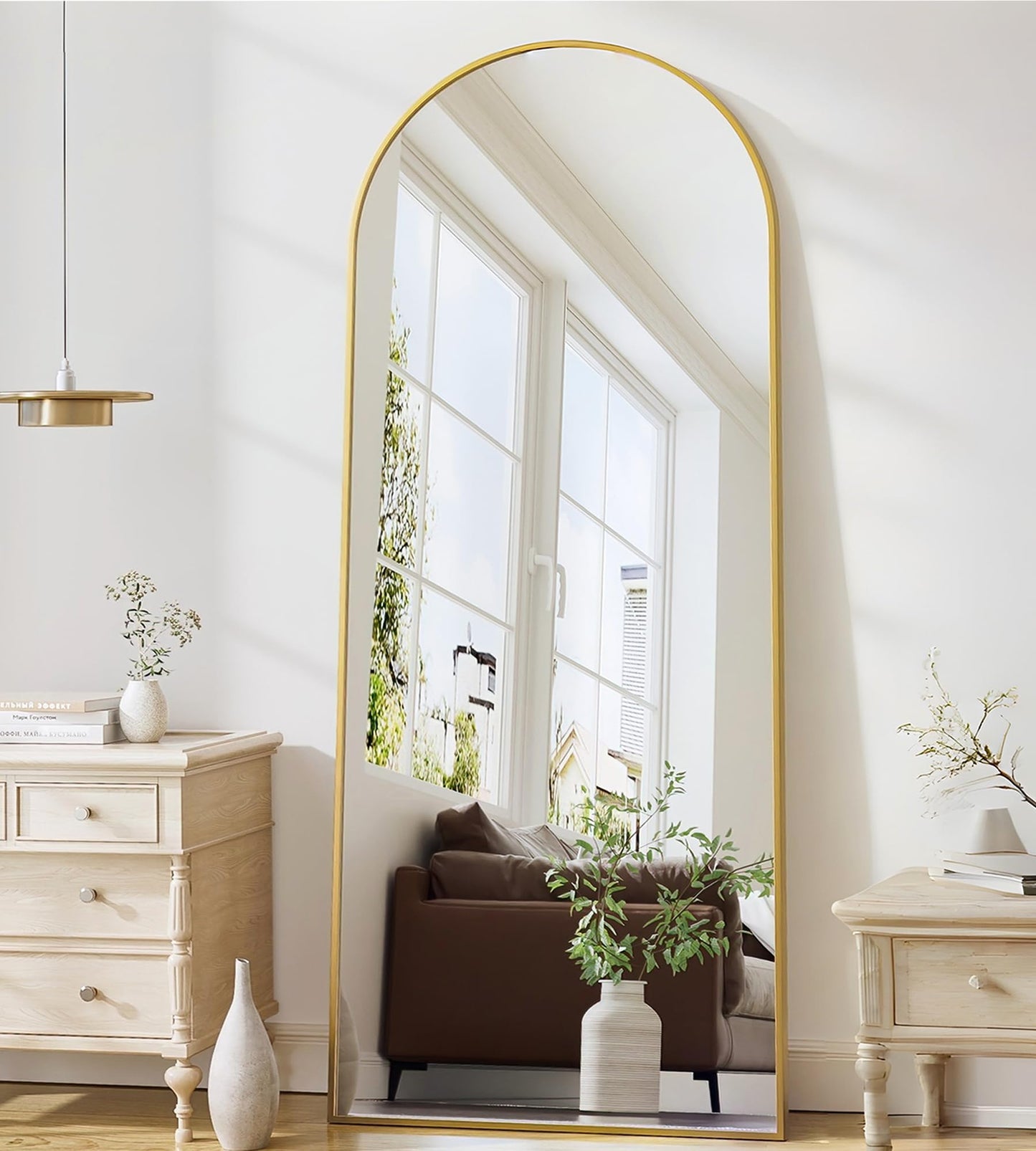 ZMYCZ Mirror Full Length, 71"x26" Arched Full Length Mirror, Arch Mirror with Stand, Large Standing Mirrors, Oversized Full Body Mirrors with Aluminum Frame for Bedroom, Living Room (Gold)