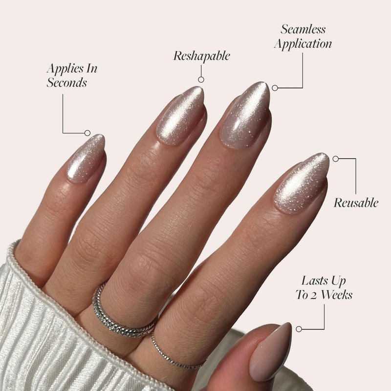 Glamnetic Press On Nails - The Vow | Short Almond Nude Fake Nails with Glossy Velvet Finish | 30 Nail Kit with Glue, 15 Sizes
