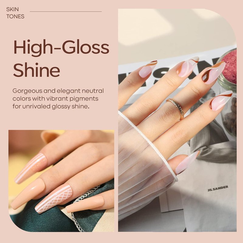 modelones Gel Nail Polish Kit -6 Colors Nude Pink Milky White Gel Polish Set Skin Tones Neutral Brown Soak Off Gel Nail Kit Manicure DIY Nail Art Salon Home Gift