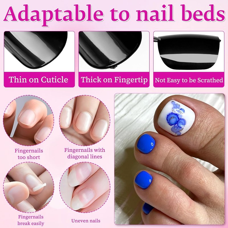 Press On Toenails for Women - 576pc Short Square Acrylic Fake Toenails with Glue Tabs | Easy Application