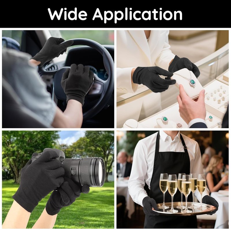 Segbeauty Black Cotton Gloves - 12 Counts Moisturizing Hand Care for Dry Skin | Reusable Spa Gloves