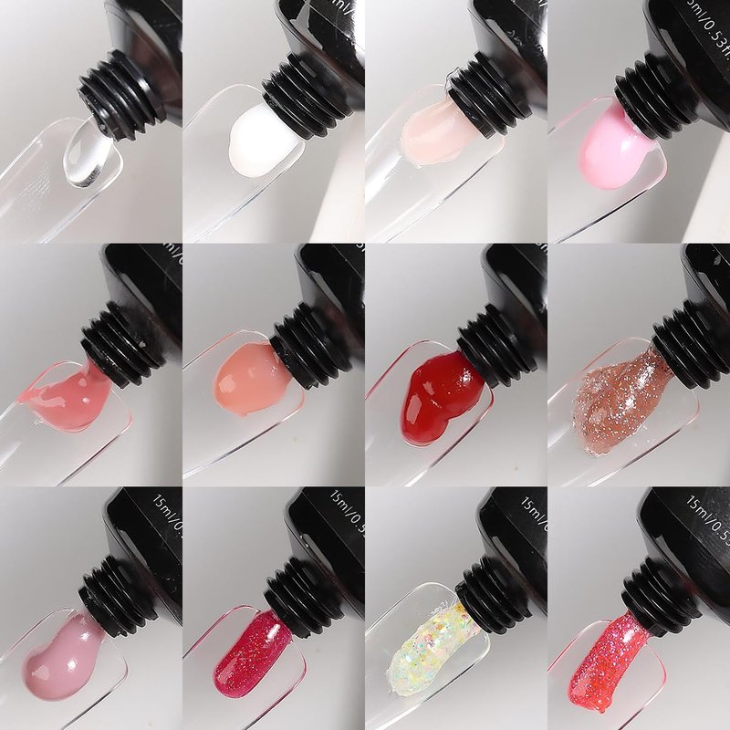 Fcozpjk 12 Colors Poly Gel Kit, Clear White Nude Pink Shiny Glitter Builder Gel Set, Quick Nail Extension, Professional Salon Supplies