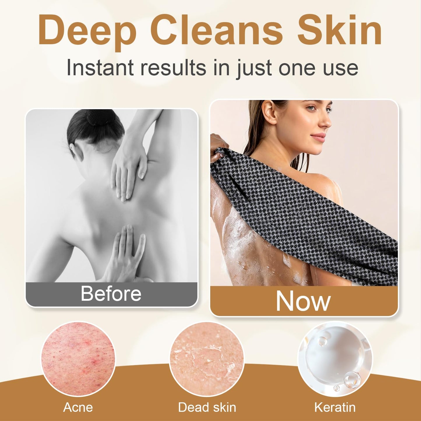 Blissal Exfoliating Shower Towel,Advanced Exfoliating Microfiber Towel,2-in-1 Exfoliation Towels,Premium Scrub Bathroom Towel Set,Body Scrubber with 2 Sides for All Skin Types (Black)