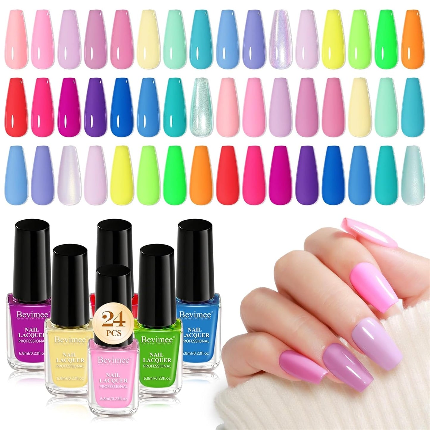 Skiennix Nail Polish Set - 24 Vibrant Neon Colors | Quick Dry, Long Lasting, Perfect for DIY Nail Art