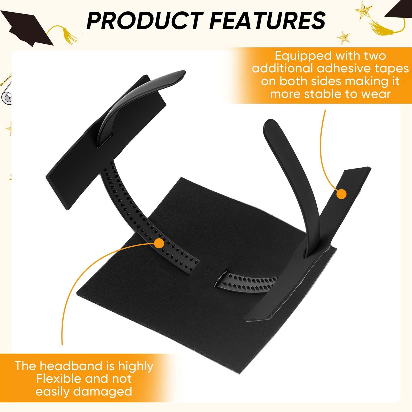 YFJOLEN 2 Pack Graduation Cap Headband, Grad Cap Hairband Insert for Perfect Graduation Hat Headband, Gift for Graduates Students Accessories Black