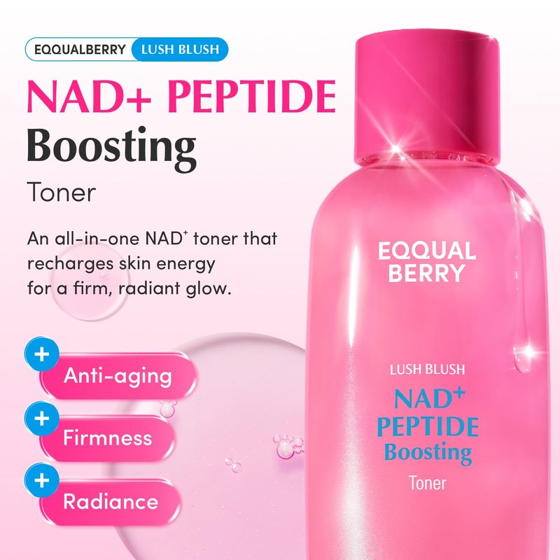 EQQUALBERRY NAD+ Peptide Boosting Toner - Anti-Aging Hydrating Face Toner with 5% NAD+ & 13 Peptides | Firming Pink Toner for Sagging Skin (5.07 fl. oz / 150ml)
