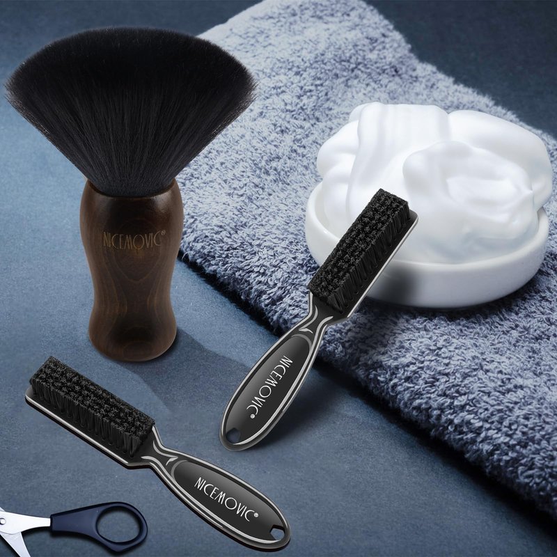 NICEMOVIC 3 IN 1 Barber Neck Duster Brush Set, Professional Barber Accessories Cleaning Supplies, Duster Nylon Brush Hair Cutting Styling Brush Tool (Brown&Black)