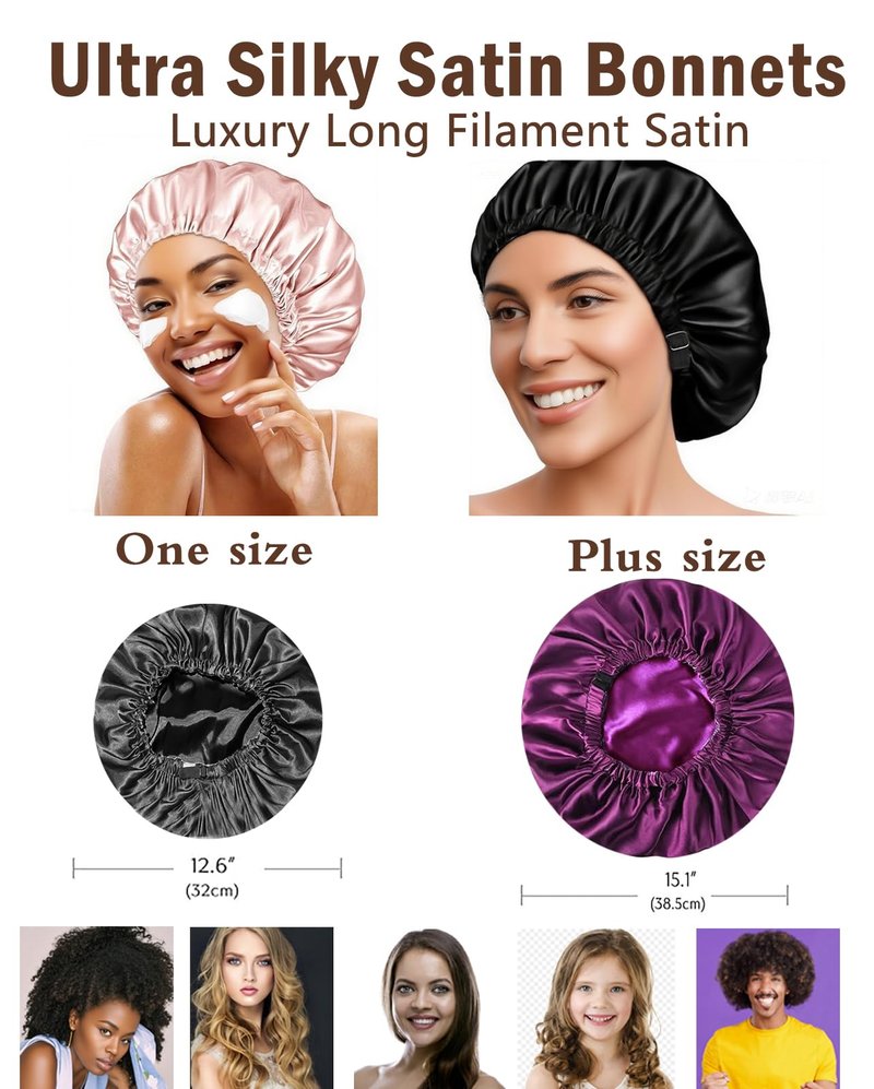 3Pcs Satin Bonnet Hair Bonnets For Sleeping Silky Bonnet Womens Curly Hair Sleep Caps For Women Silk Night Cap