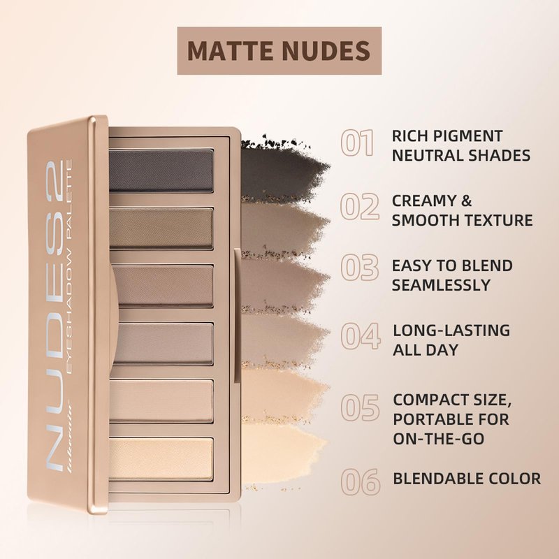 Bekoeen Neutral Nude Eyeshadow Palette with Mirror, 6 Colors Eye Shadow Palettes Velvety Matte Finish, Highly Pigmented, Long-Lasting, Eye Shadow for Daily Natural Makeup, Soft Glam & Mature Eyes