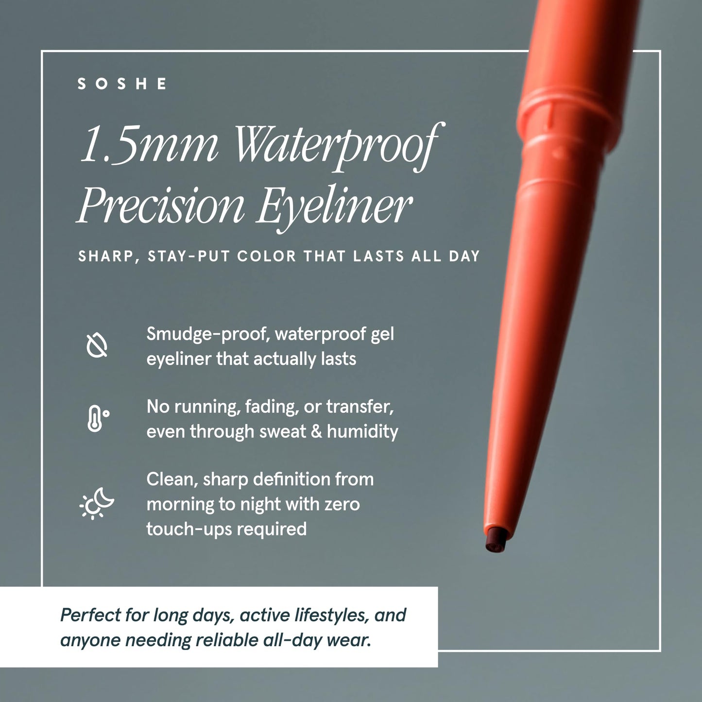 SOSHE Beauty - Waterproof Precision Eyeliner | 1.5mm Smudge-Proof Gel Liner| Easy Refills | Cruelty-Free, Certified Plastic Negative (Lovesick - Burgundy Brown)