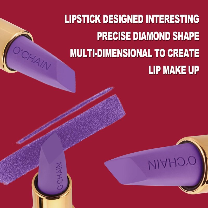 O'CHAIN Purple Matte Lipstick, Long Lasting Full Coverage Non-Transfer Lipstick for Women Infused with Jojoba Oil and Vitamin E, Cruelty-Free & Vegan (13 EMOTION) 0.12 Oz