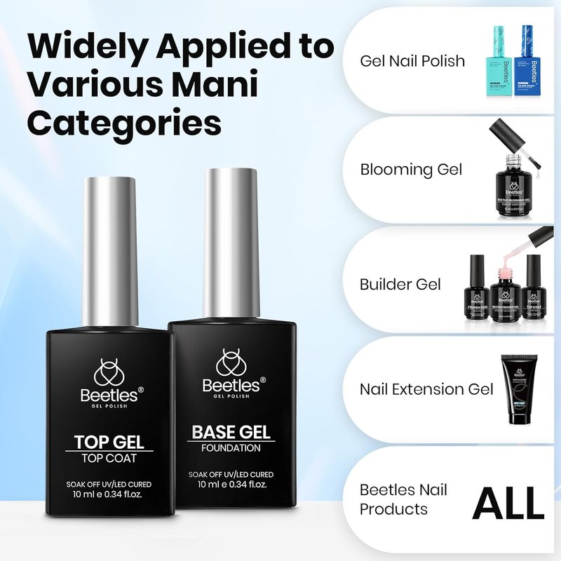 Beetles Gel Nail Polish Set - 2pcs 10ml Base & Top Coat for Long-Lasting Shine | Perfect DIY Manicure Gifts