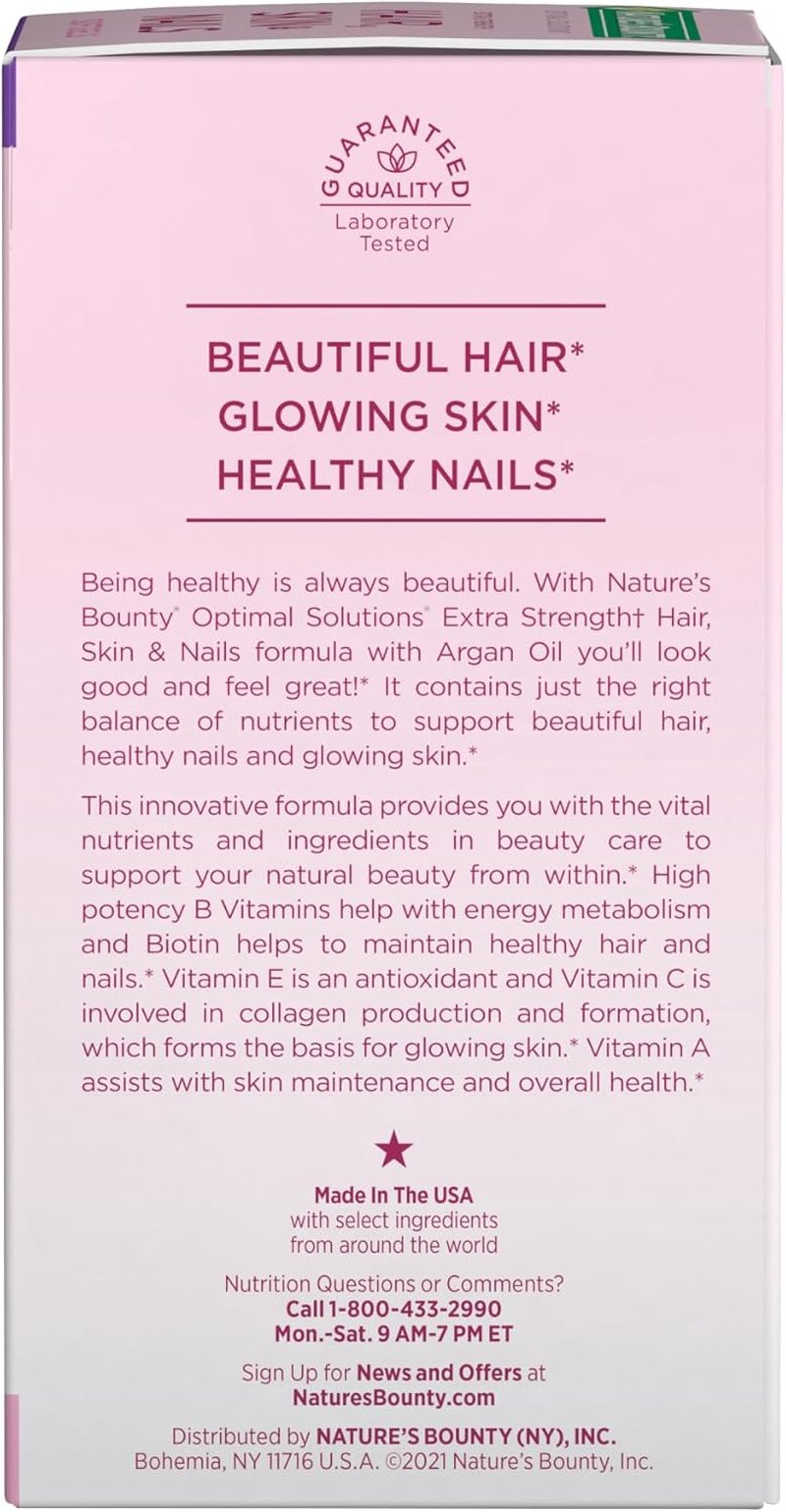 Nature's Bounty Advanced Hair, Skin & Nails - Argan-Infused Vitamin Supplement with Biotin & Hyaluronic Acid | 150 Softgels
