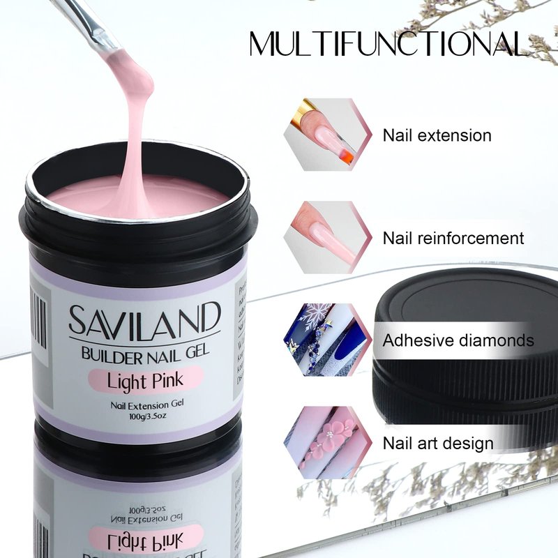 SAVILAND 100 G Builder Gel for Nails - 3.5 oz Light Pink Nail Builder Gel for Nail Extension Nail Art Manicure Starter for Professional Nails Salon Home DIY