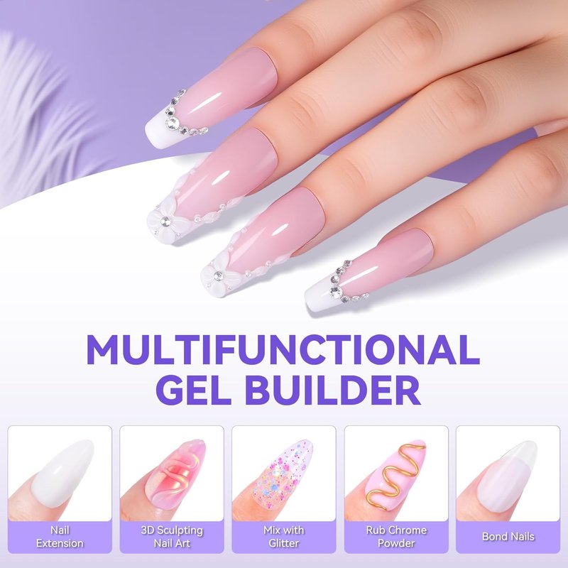 Makartt 3D Gel Nail Art - 4-in-1 Solid Builder Gel, Non-Sticky White, 15ML | Perfect for DIY & Salon Use