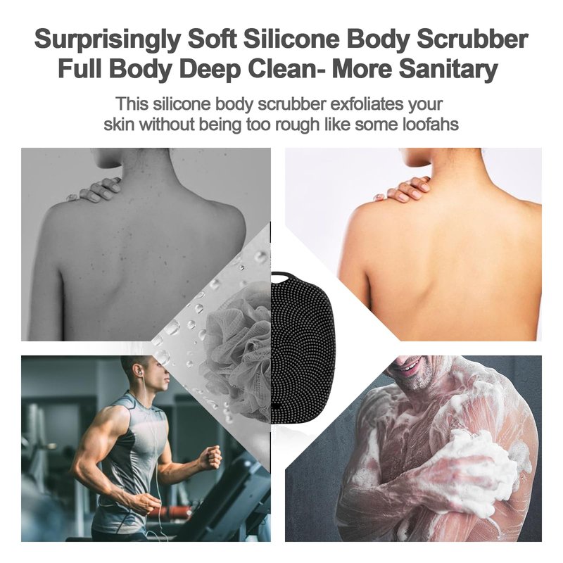 COLGEIFY, Shower Bath Brush, Large Size of Soft Bristles for Men & Women After Gym, Exfoliating and Deep Clean, Back Suction Cup Easy to Store and Dry (Black)
