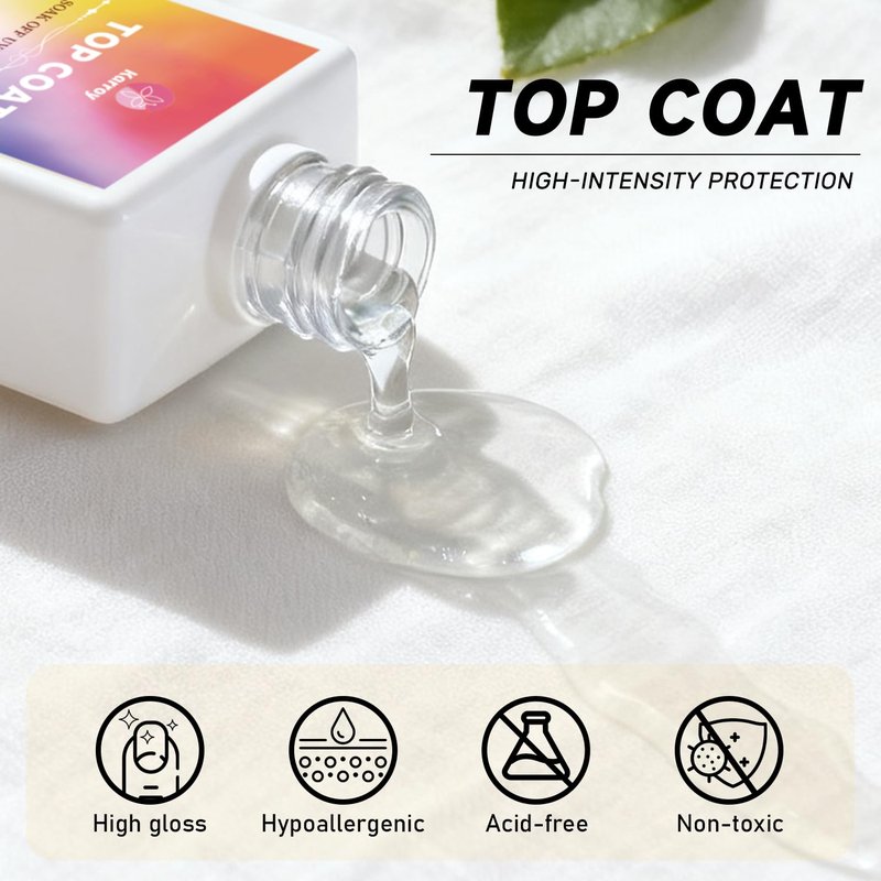 Karroy Top Coat for Gel Nail Polish, No Wipe High Glossy Long-Lasting Clear Formula, UV/LED Lamp Cured, Salon-Quality Home DIY, 1PC 18ml