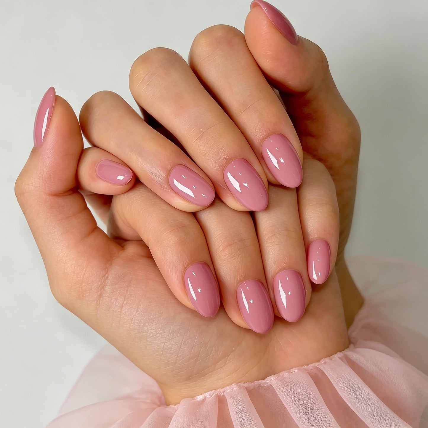 SXVME Soft Gel Press On Nails Short, 32 Pcs 16 Sizes Sheer Dark Pink Short Fake Nails Press ons Oval, Reusable Glue On Nails with Glue, Natural Almond Stick On Nail for Women Everyday Elegance