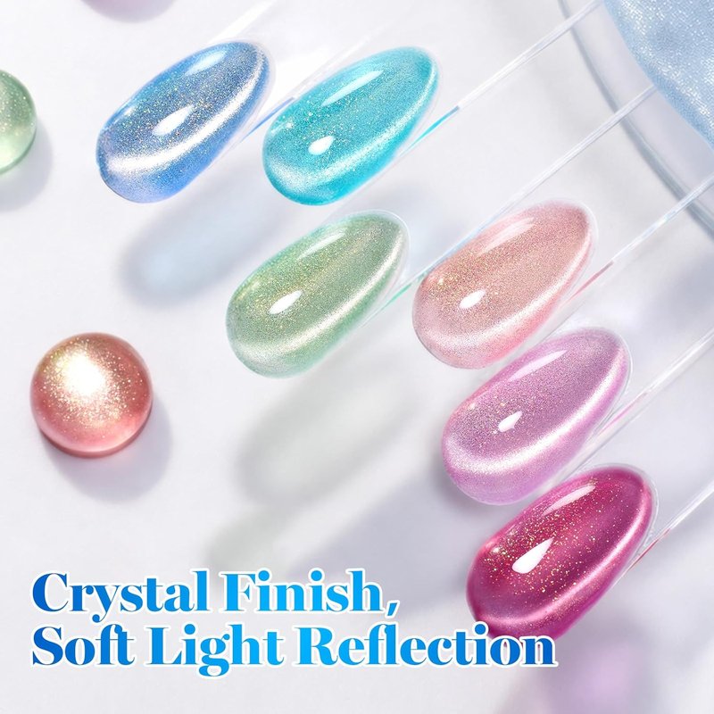 Beetles Cat Eye Gel Nail Polish Set - 6 Colors, 15ML | Glitter Magnetic Effect for DIY Manicure
