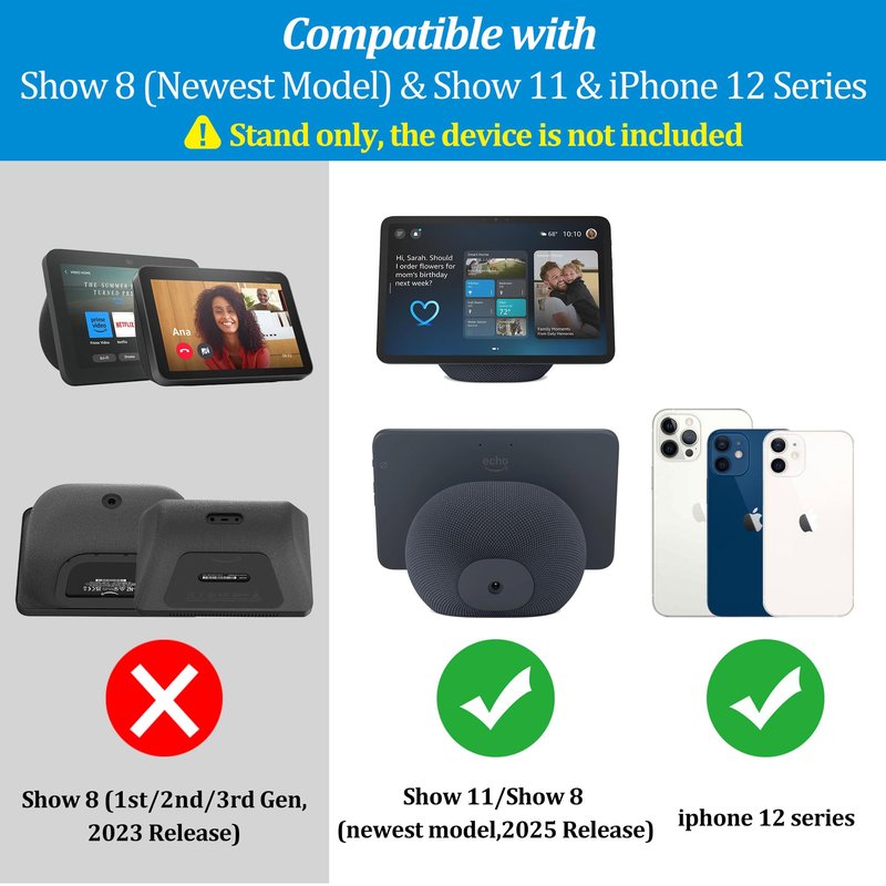 PlusAcc Stand for Show 11 & Show 8 (2025 Release) & for iPhone Models - Adjustable Tilt Holder, Table Display Stand Desktop Base Accessories Compatible with iPhone 12, Non-Slip Base (Graphite)