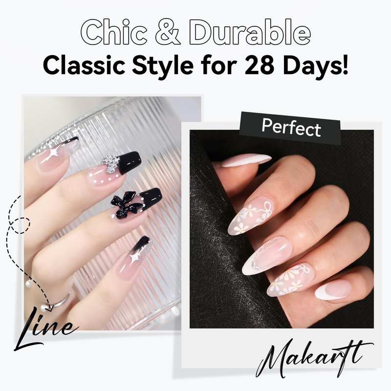 Makartt Gel Nail Polish Liner Set 8ML 2 Colors White and Black for French Nail Art French Tips Swirls DIY Manicure Soak Off UV Curing with Thin Brush