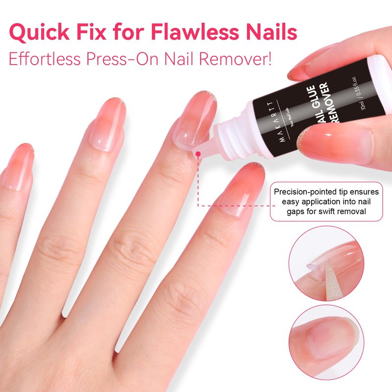 Makartt Semi Solid Nail Glue with Remover for Press on Nails Kit, No UV Lamp Needed, 20s Air Dry Adjustable for Beginners, 10ml Gentle Debonder Easy for Press-On Users At-Home Application & Removal