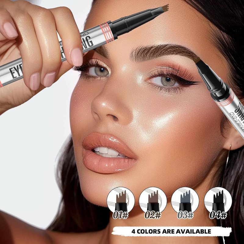 Skiennix 2-in-1 Eyebrow Pencil - Waterproof Dual-Ended Microblading Pen with Brush & 4 Tips | Gray