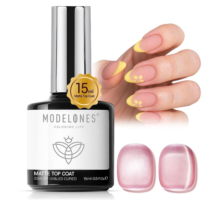 Modelones Matte Gel Top Coat - Chrome Proof, No Wipe Finish | 15ML Velvet Nail Polish for Long-Lasting Manicure