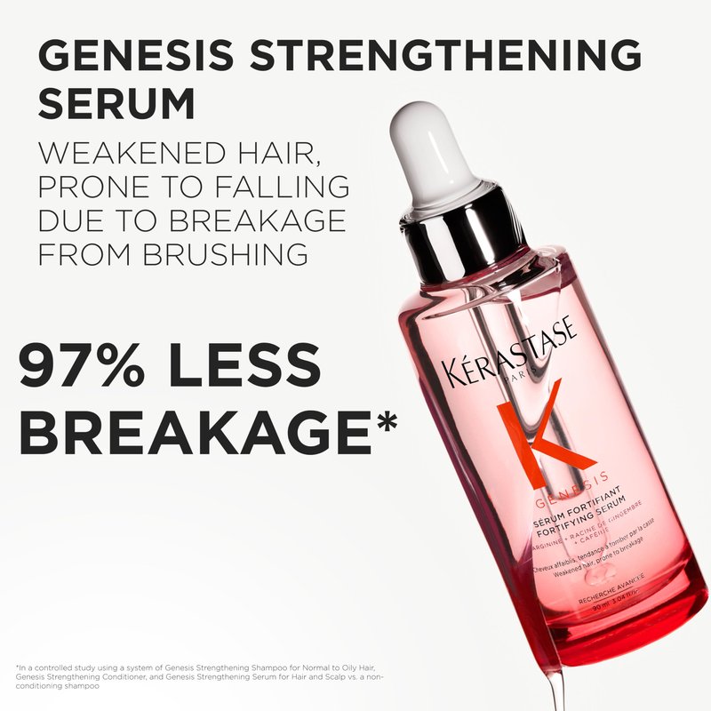 Kerastase Genesis Hair Serum - Prevents Hair Fall from Brushing, Strengthens Weak Hair, Enriched with Ginger & Caffeine, 97% Less Breakage, 3.04 Fl Oz