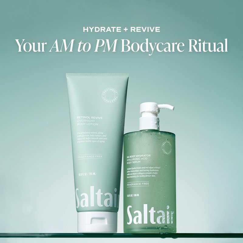 Saltair Hyaluronic Acid Body Serum – Hydrating Body Lotion for Smoother Looking Skin – Sheer Gel Moisturizer with Sodium Hyaluronate & Red Algae – Fragrance-Free HA Hydrator – 13oz Pump Bottle